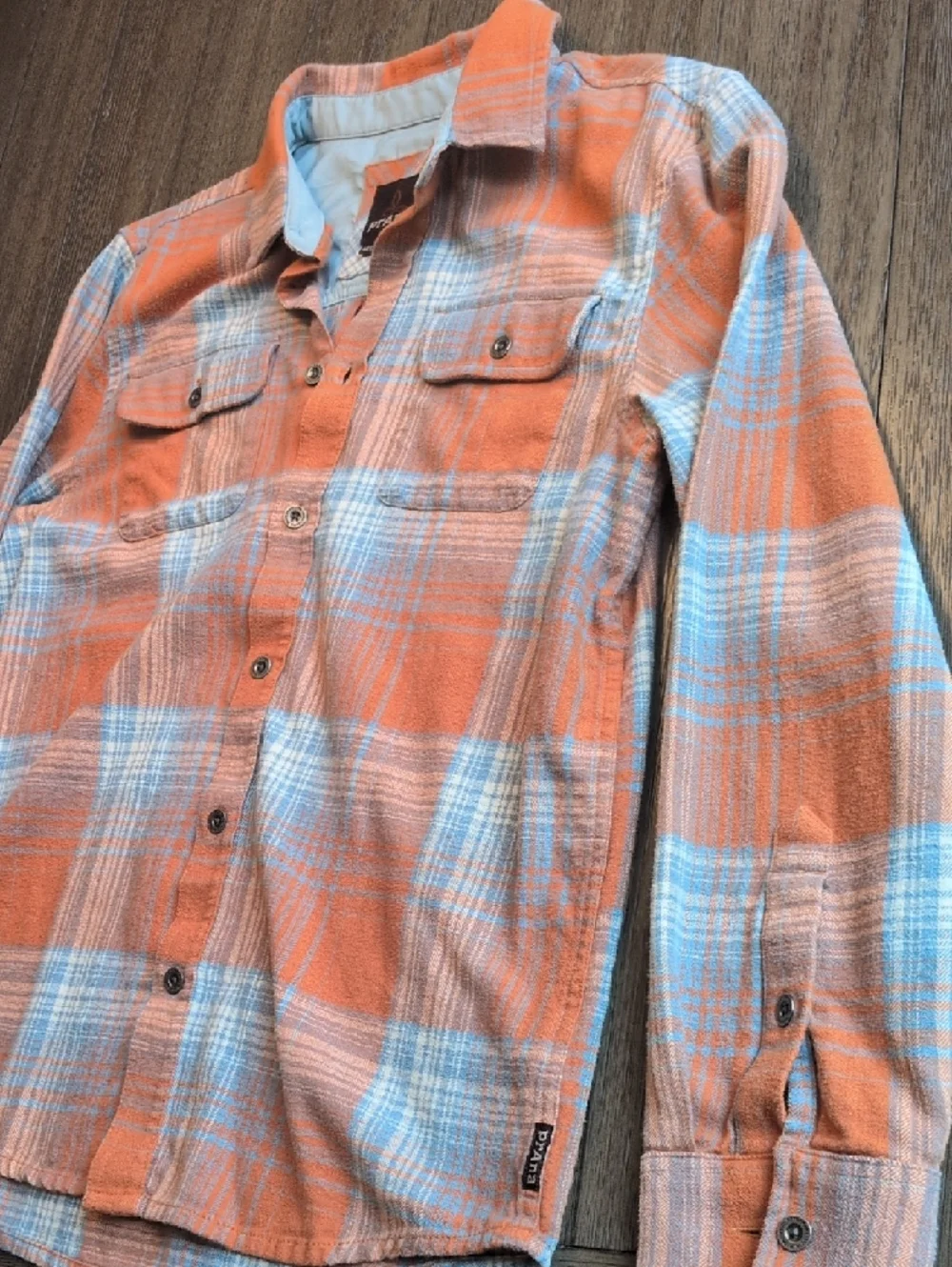 Prana Orange & Light Blue Plaid Button-Up Shirt - Picture 3 of 5